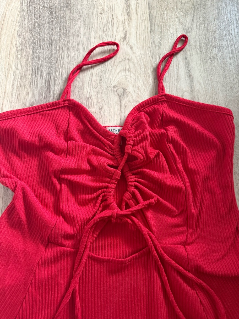 EARTHBOUND Red Ribbed Ruched Mini Dress - Picture 2 of 6